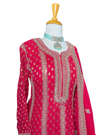 Red Banarsi Long Dress With Dupatta