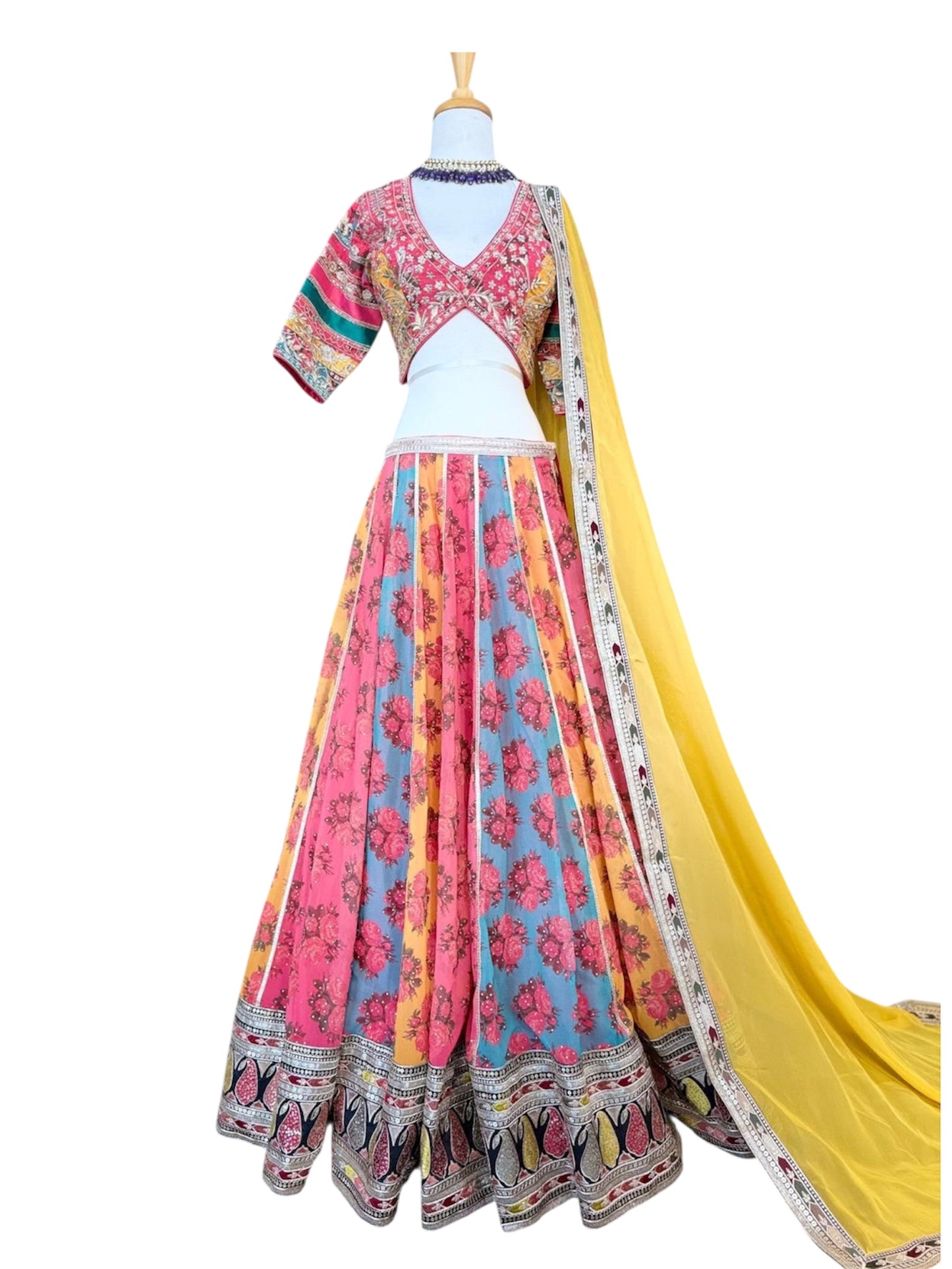Vibrant Blossom Multi-Colored Embroidered Lehenga Set