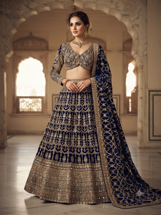 Navy Blue Handwork Lehenga Set
