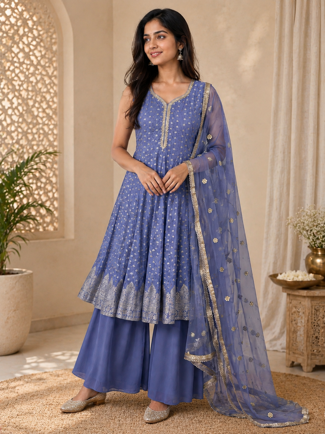 Banarsi Blue Plazo Suit
