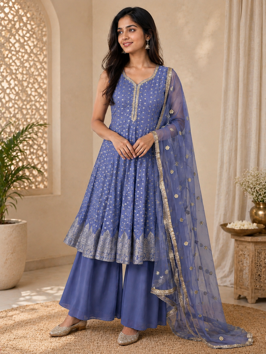 Banarsi Blue Plazo Suit