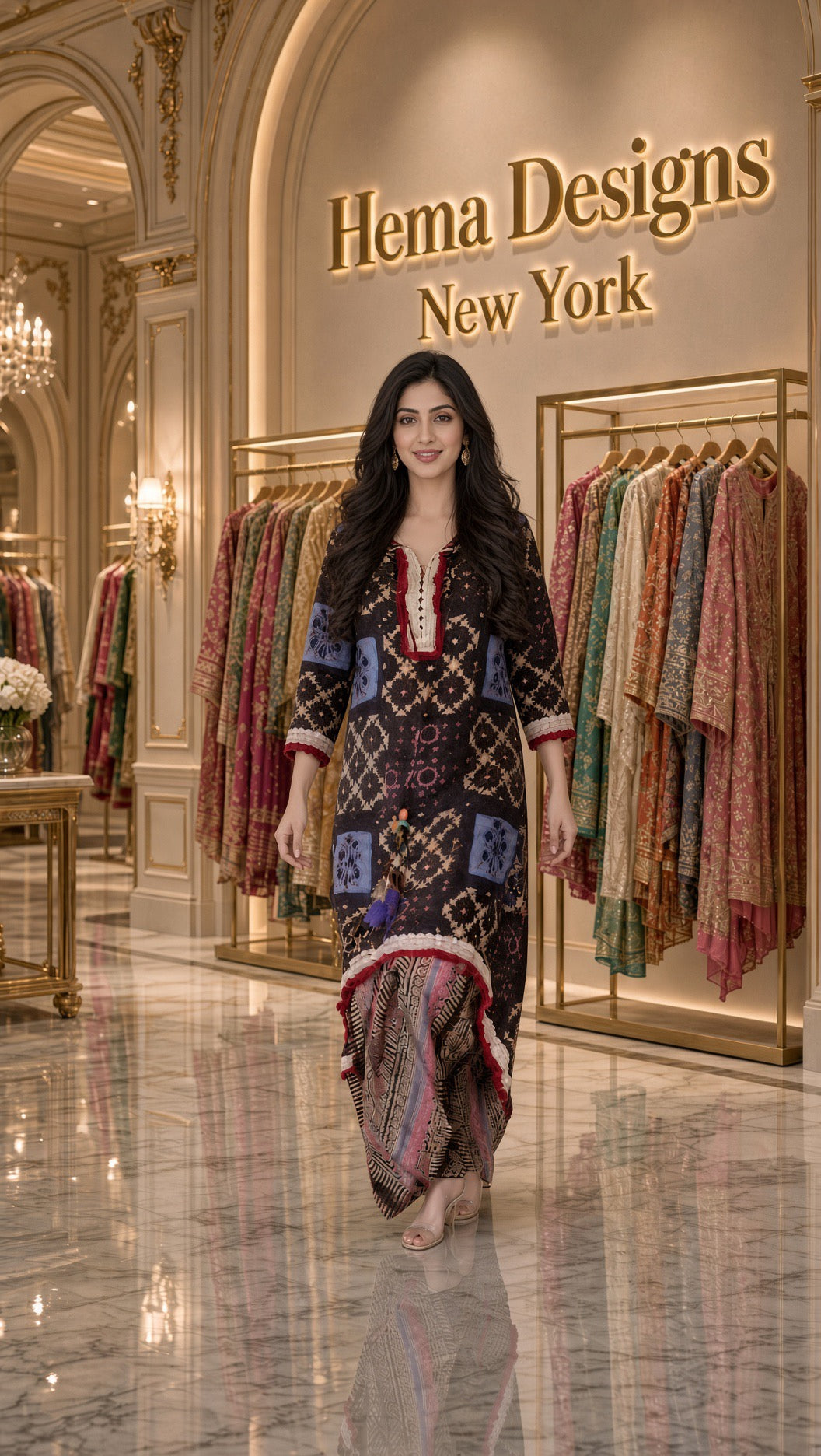 Black Printed Dhoti Kurta Set with Tassels