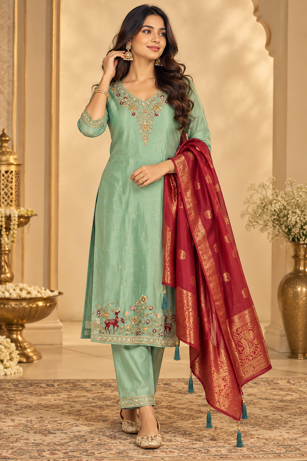 Mint Green Embroidered Suit Set