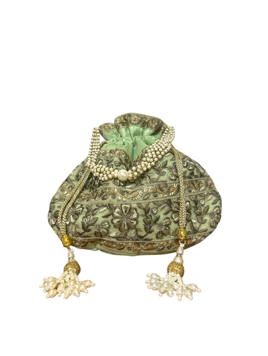 Green Embroidered Potli