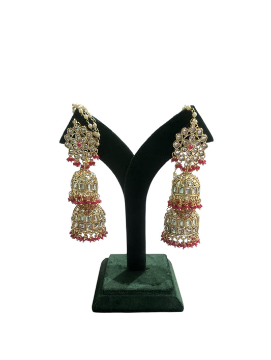 Red Pearl Kundan Earrings