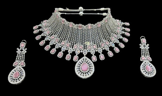 Elegant Pink Stone Choker Necklace Set