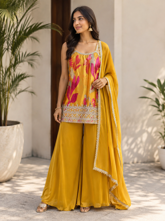 Yellow Floral Plazo Suit