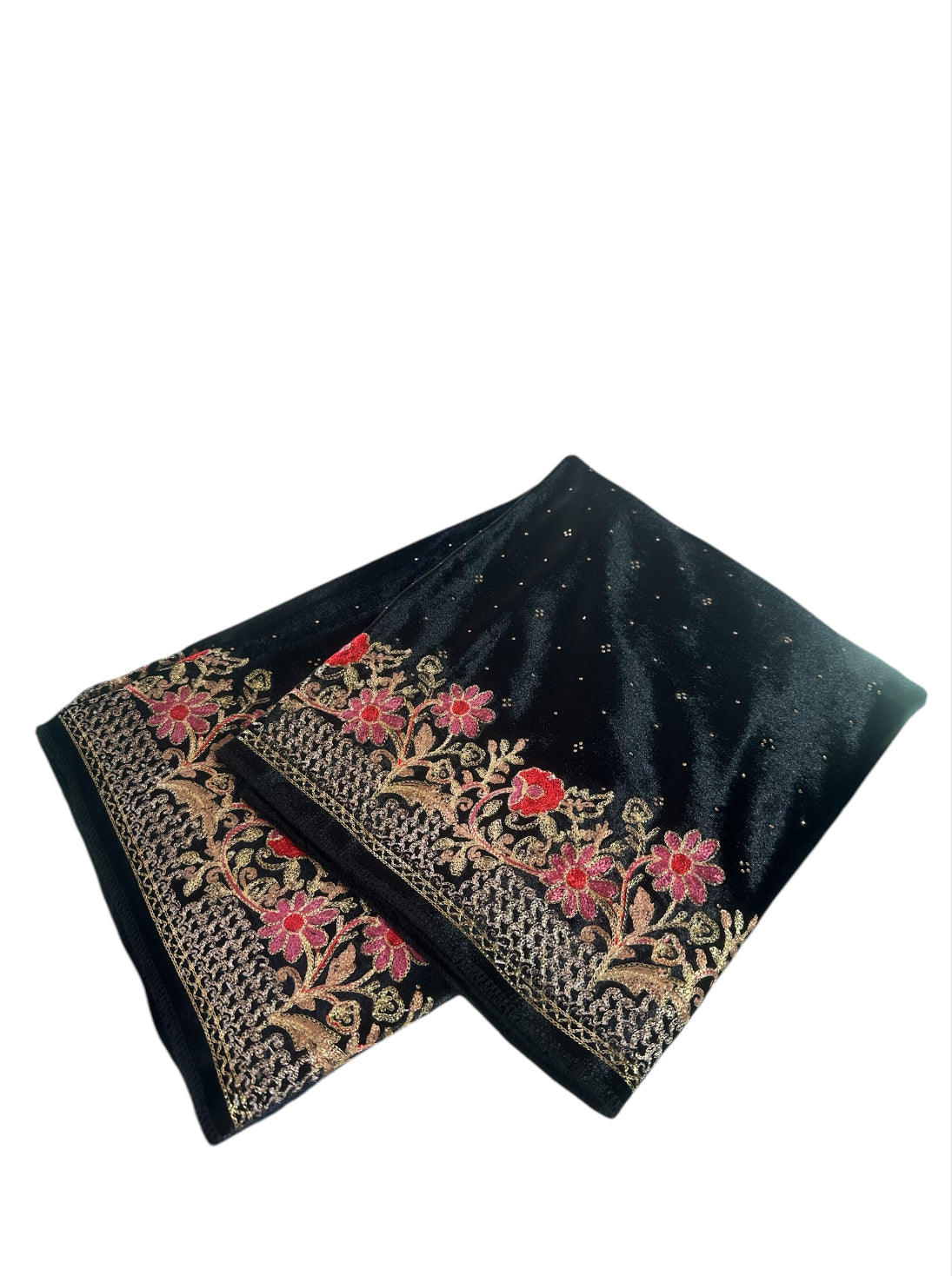 Black Velvet Floral Border Shawl