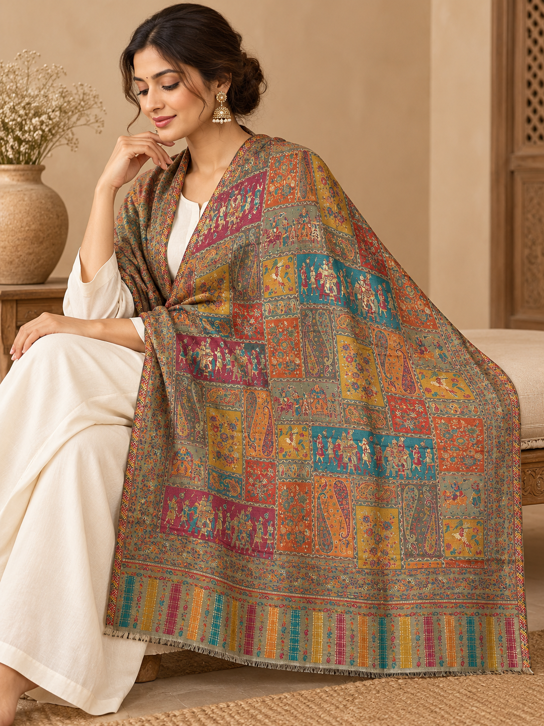 Multicolor Heritage work Shawl