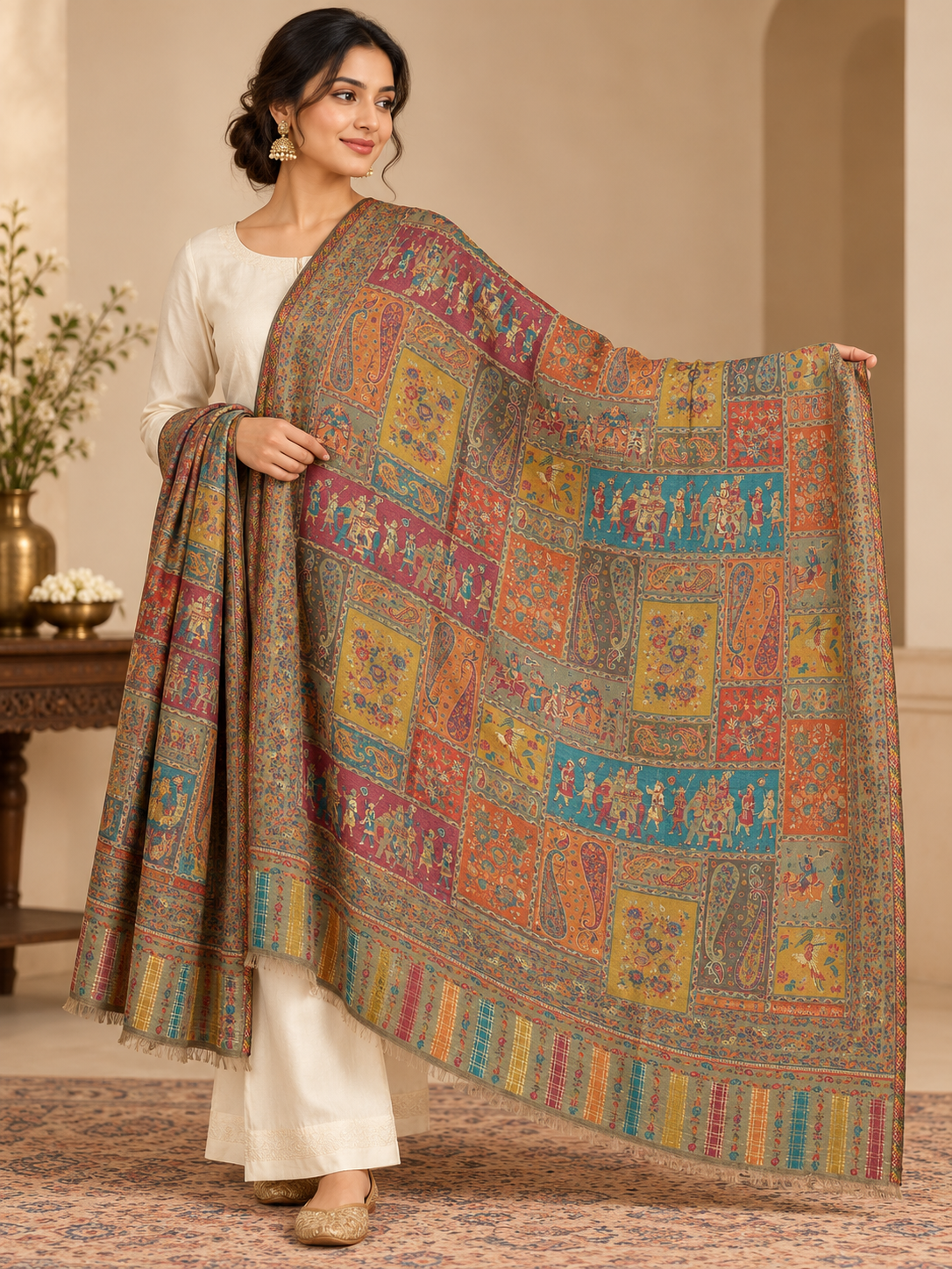 Multicolor Heritage work Shawl