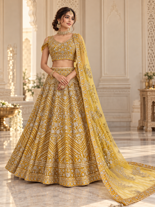 Beige Gold Lehenga Set
