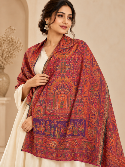 Rust & Plum Folk Shawl with Paisley Border