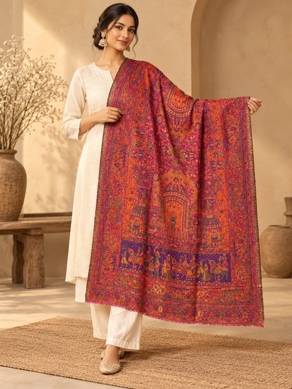 Rust & Plum Folk Shawl with Paisley Border