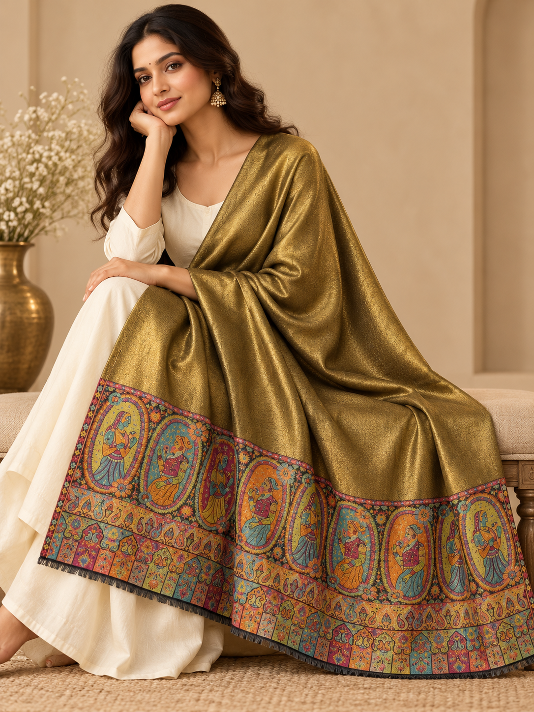 Pure Gold Shimmer with Traditional Figure Border
