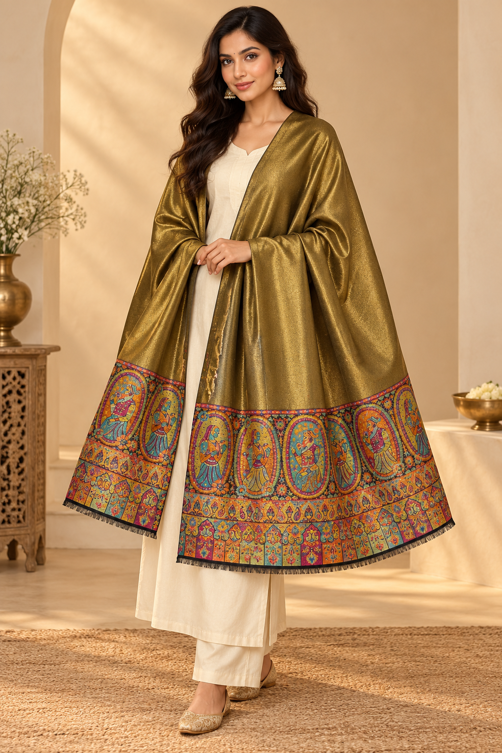 Pure Gold Shimmer with Traditional Figure Border