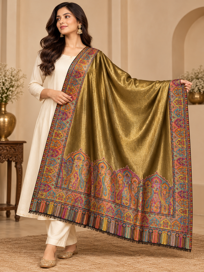 Antique Gold Shawl with Multicolor Palace Border