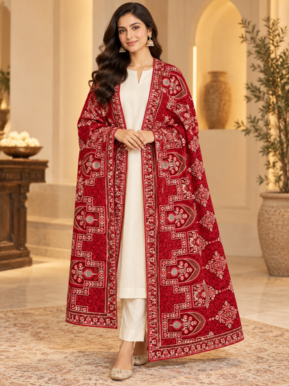 Deep Red Swarovski Work Shawl