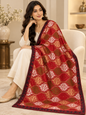 Ruby Red Wavy Floral Swarovski Work Velvet Shawl