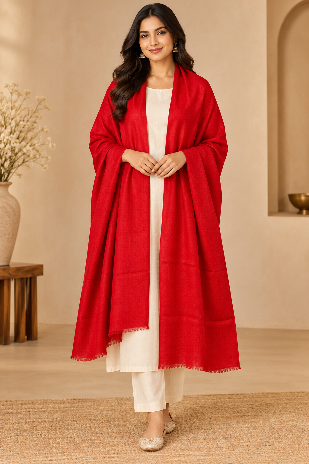 Classic Scarlet Red Solid Shawl