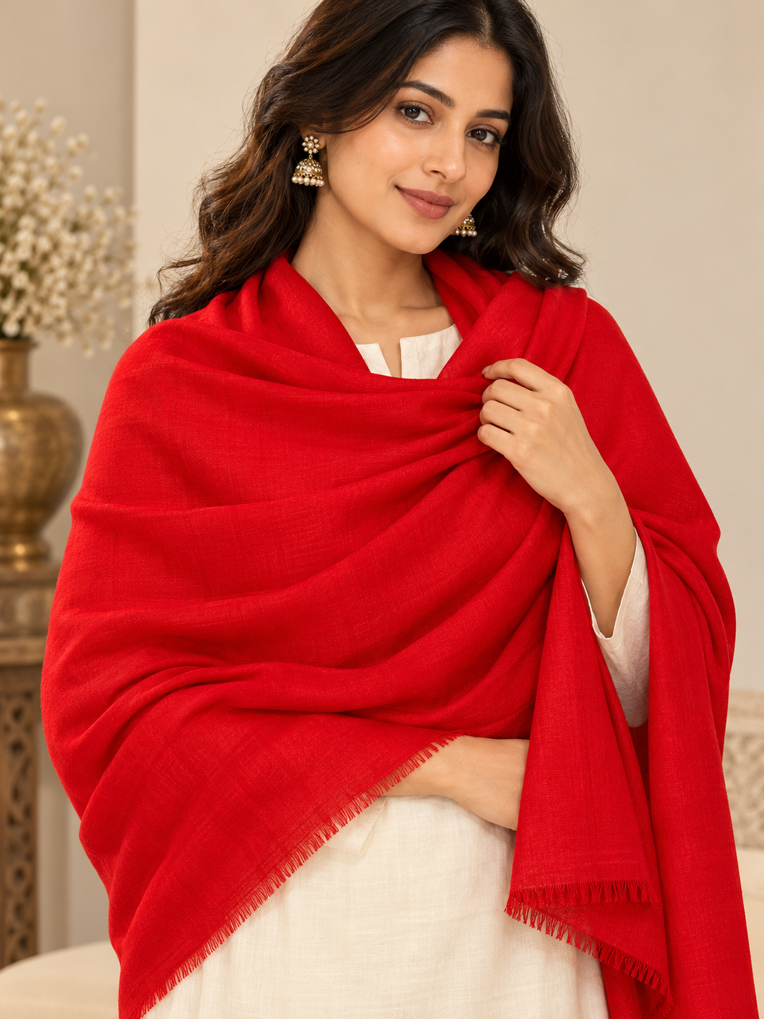 Classic Scarlet Red Solid Shawl