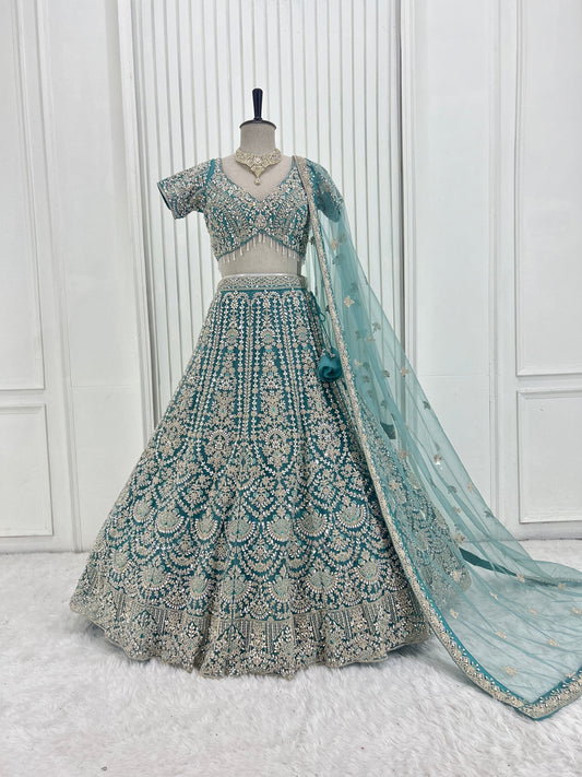 Teal Blue Handwork Lehenga Set