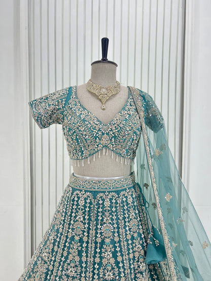 Teal Blue Handwork Lehenga Set