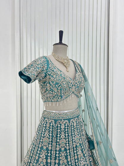 Teal Blue Handwork Lehenga Set