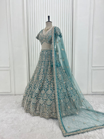 Teal Blue Handwork Lehenga Set