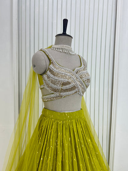 Green Motif Lehenga Set