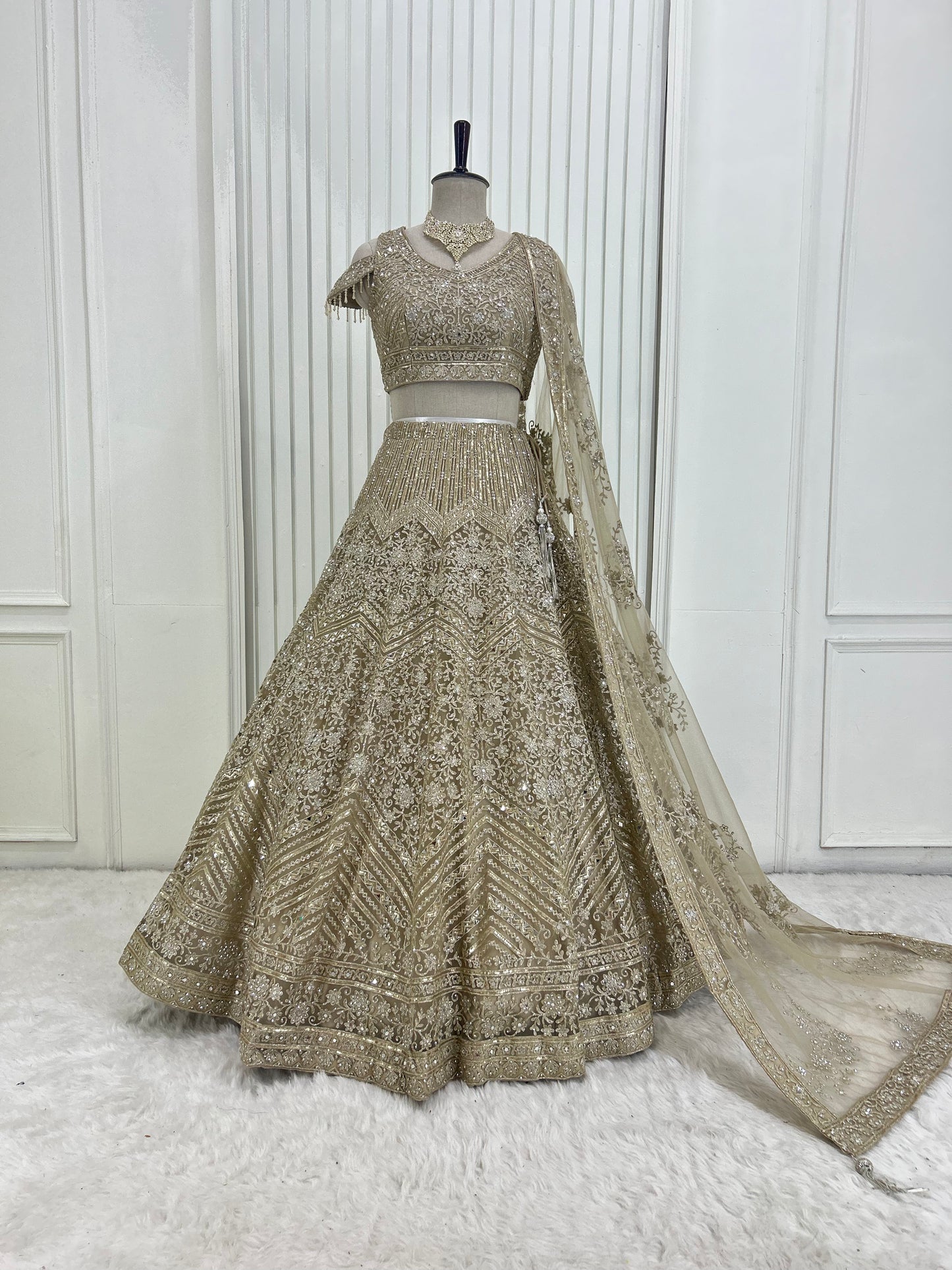 Beige Gold Lehenga Set