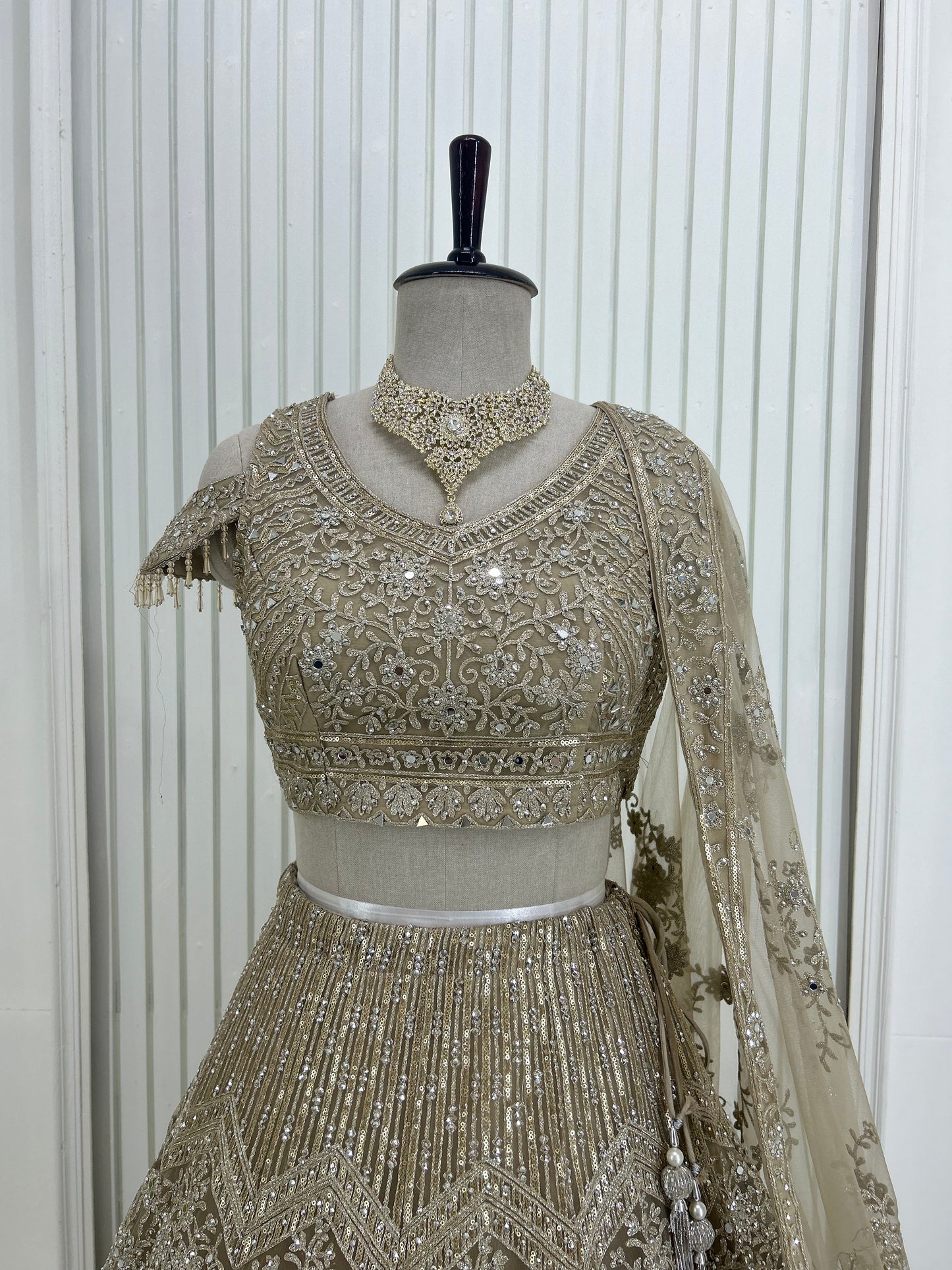 Beige Gold Lehenga Set