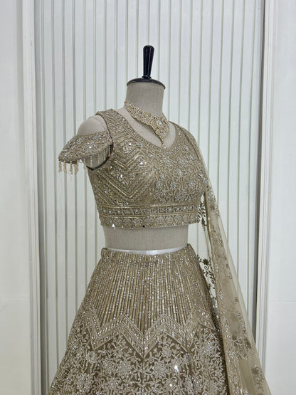 Beige Gold Lehenga Set