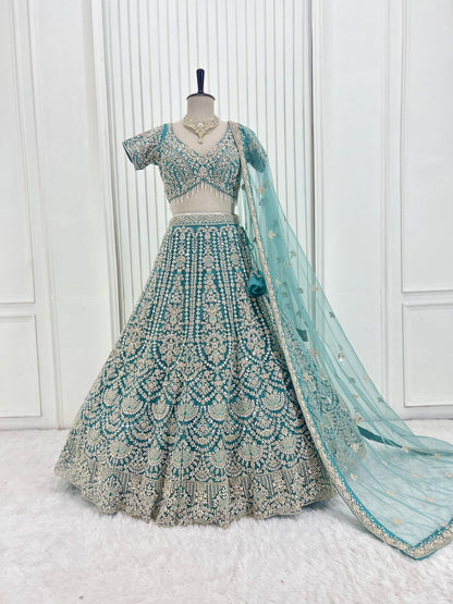 Teal Blue Handwork Lehenga Set