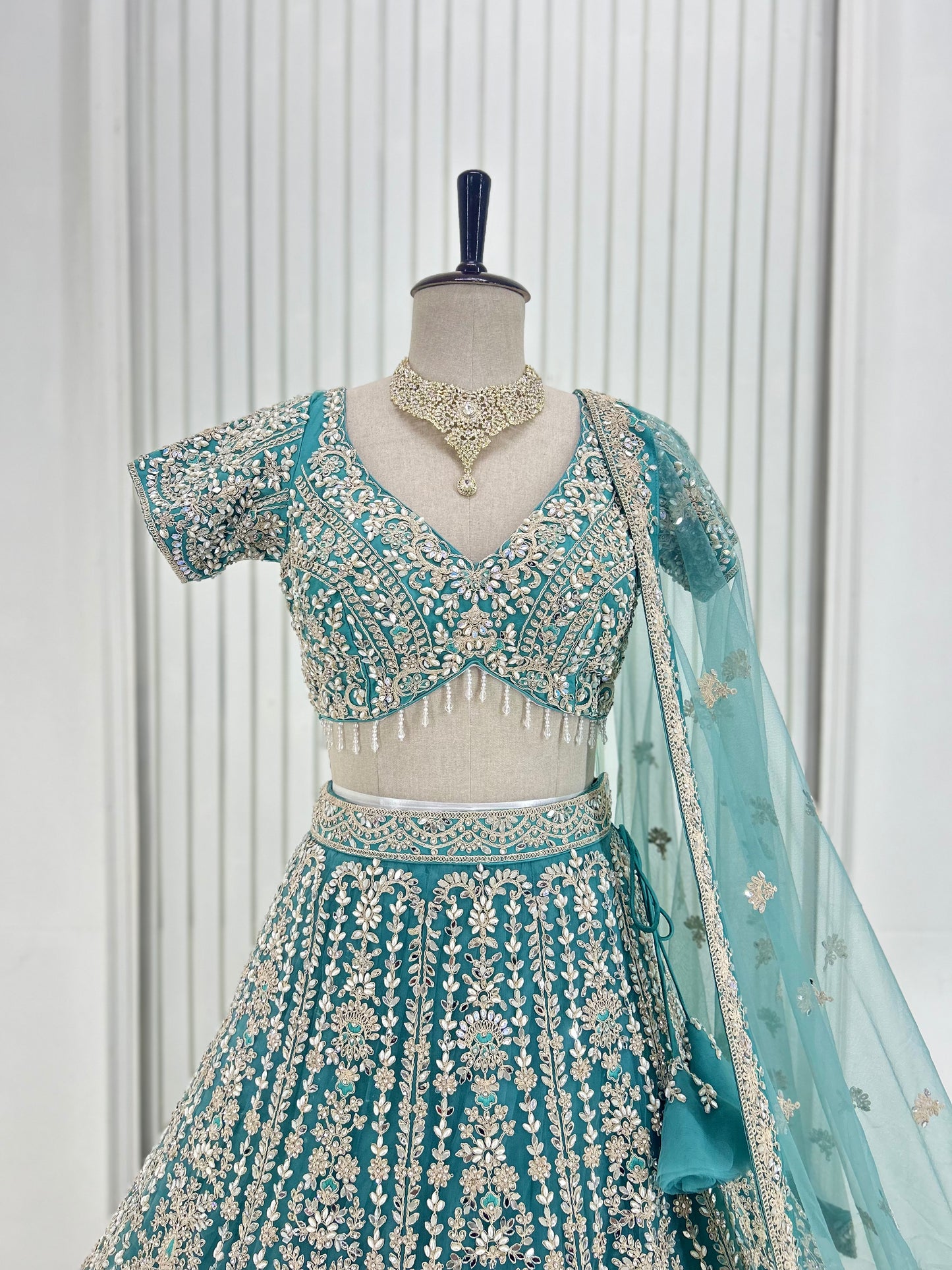 Teal Blue Handwork Lehenga Set