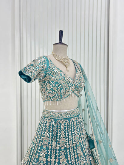 Teal Blue Handwork Lehenga Set