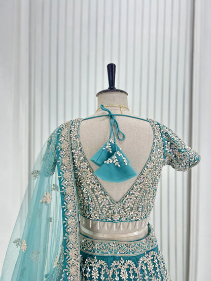 Teal Blue Handwork Lehenga Set