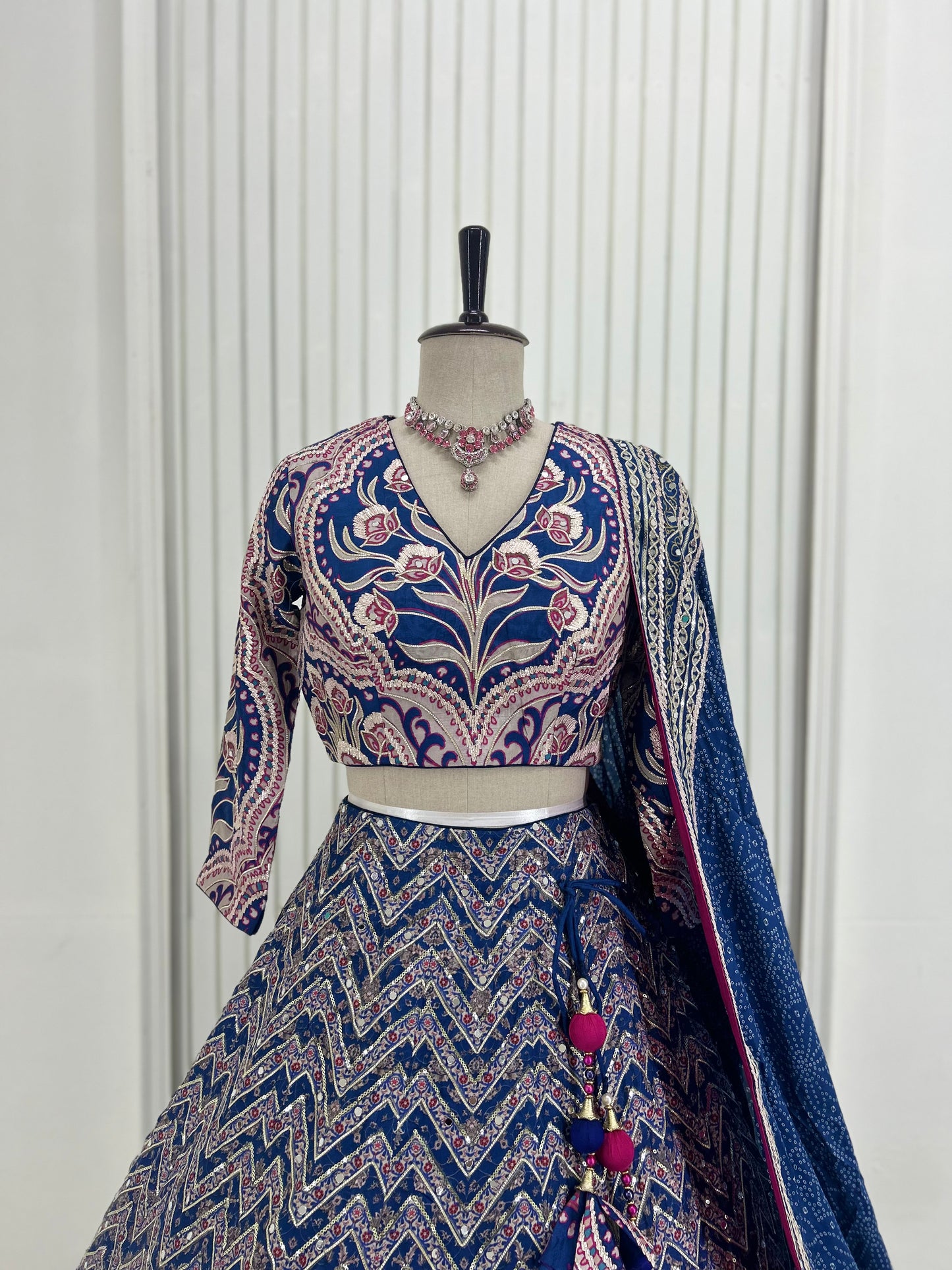 Midnight Mirror Work Blue Lehenga Set