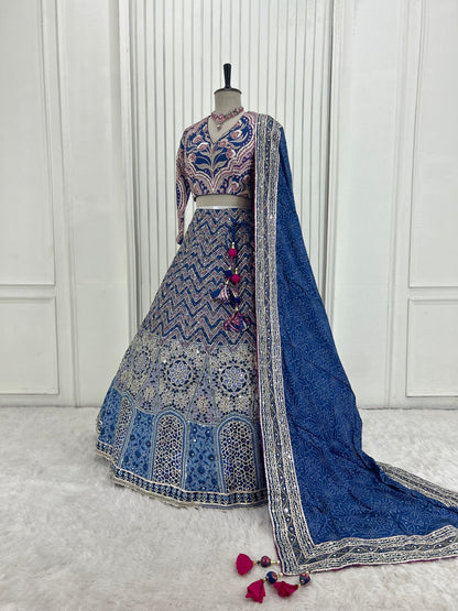 Midnight Mirror Work Blue Lehenga Set