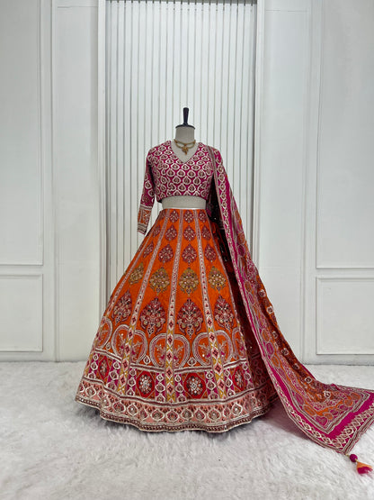 Orange Magenta Lehenga Set