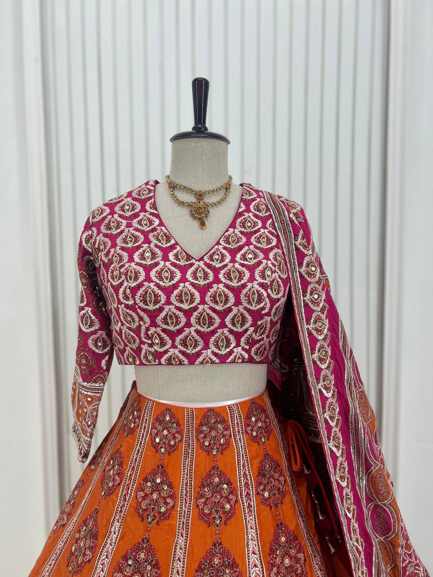 Orange Magenta Lehenga Set