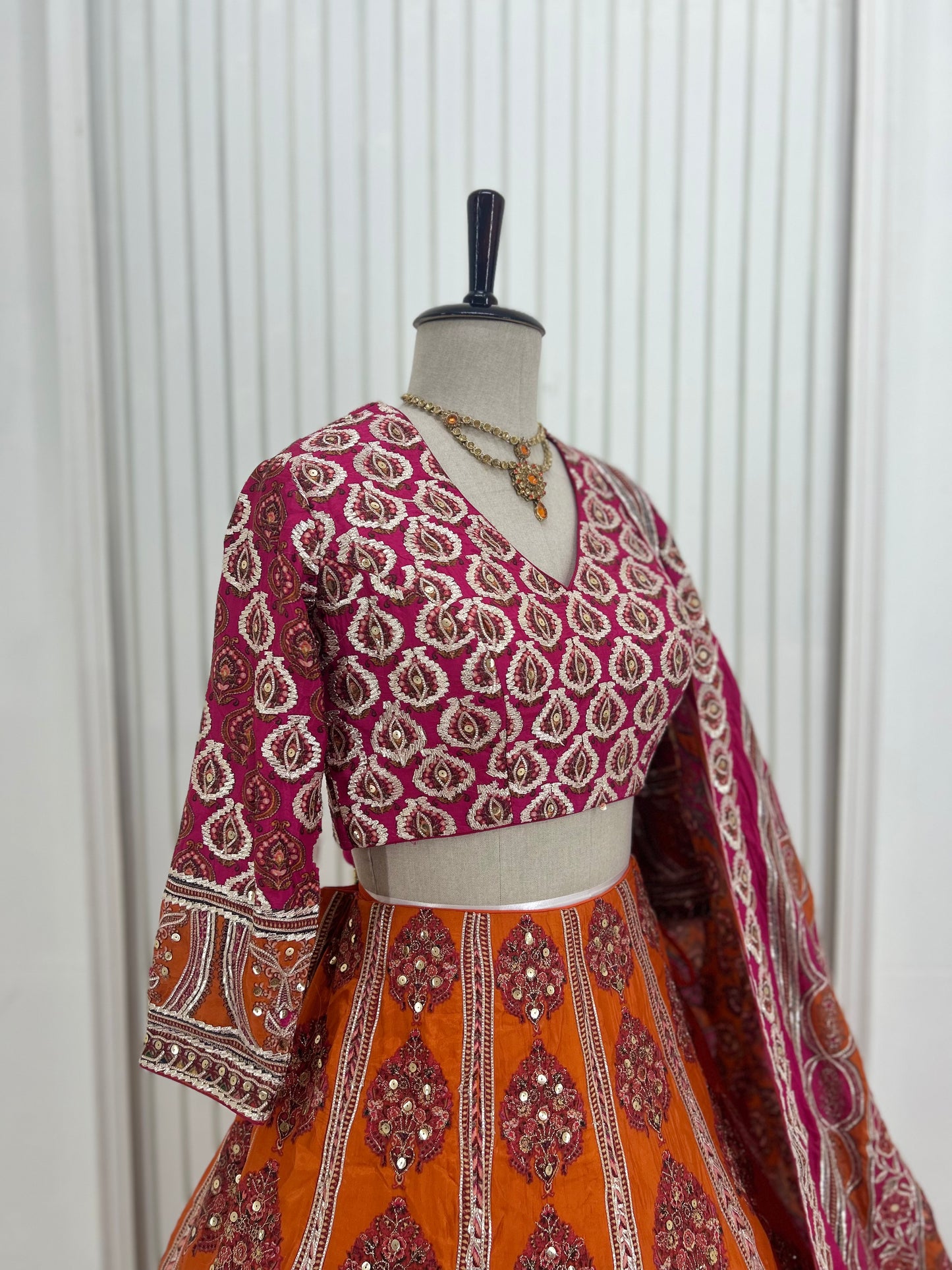 Orange Magenta Lehenga Set