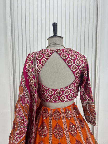 Orange Magenta Lehenga Set