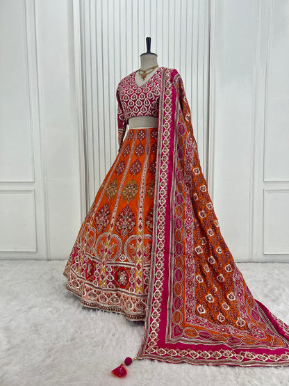 Orange Magenta Lehenga Set