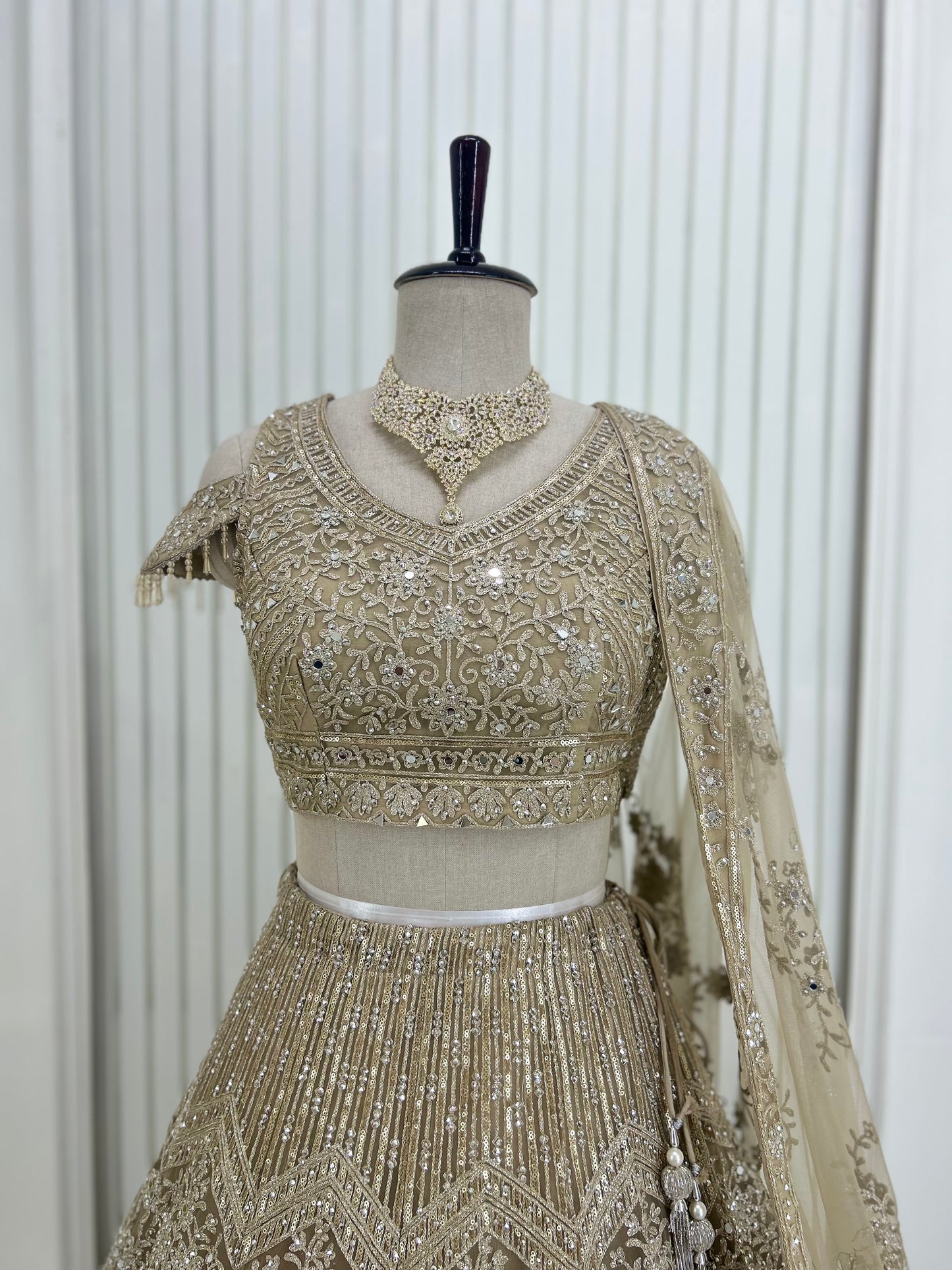 Beige Gold Lehenga Set