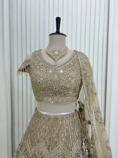 Beige Gold Lehenga Set