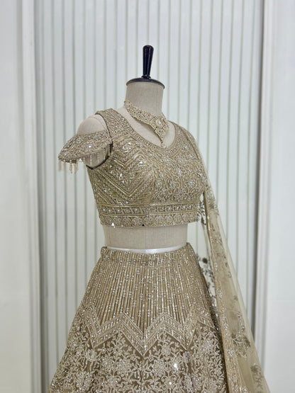 Beige Gold Lehenga Set