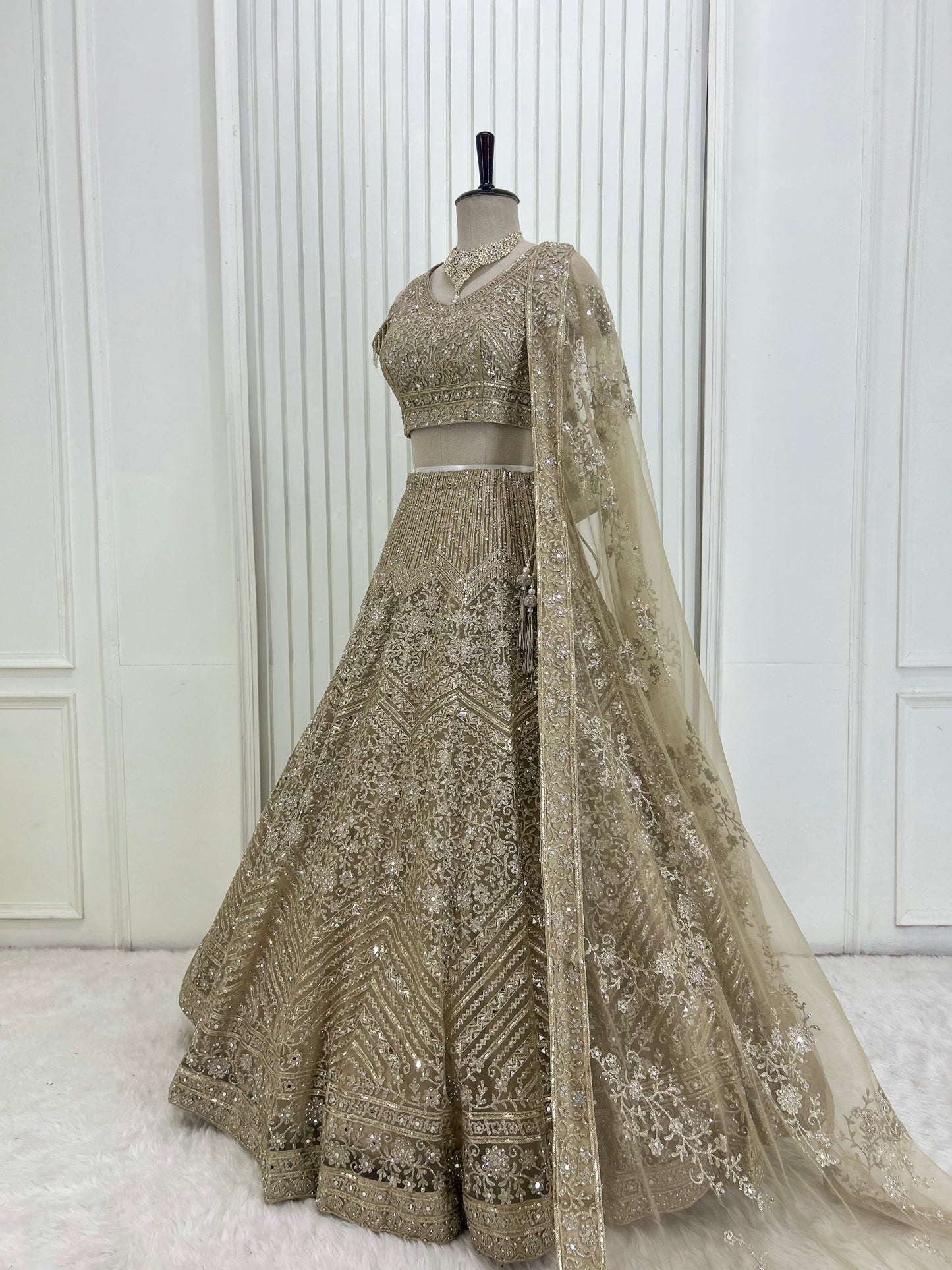 Beige Gold Lehenga Set