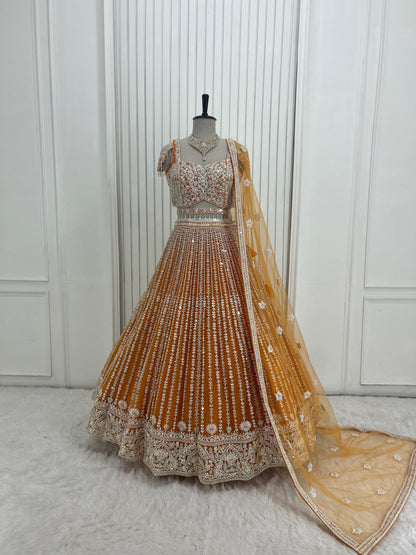 Orange Handwork Lehenga Set