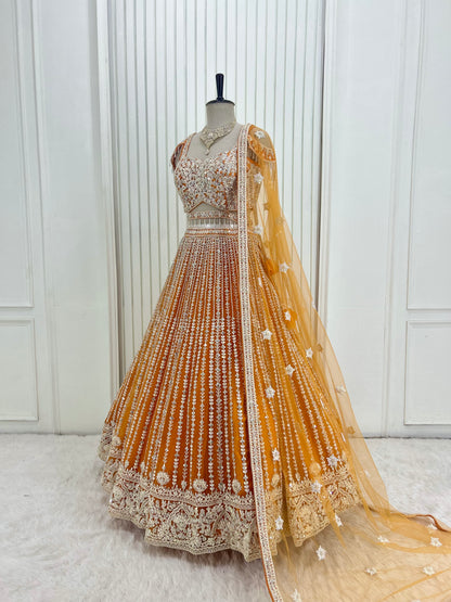 Orange Handwork Lehenga Set