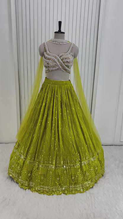 Green Motif Lehenga Set